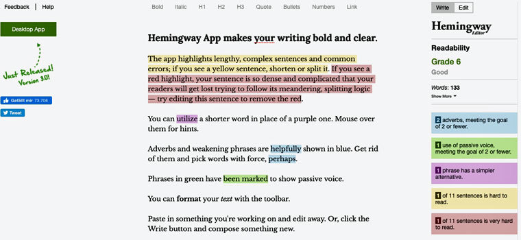 Texteditor Hemmingway-Editor